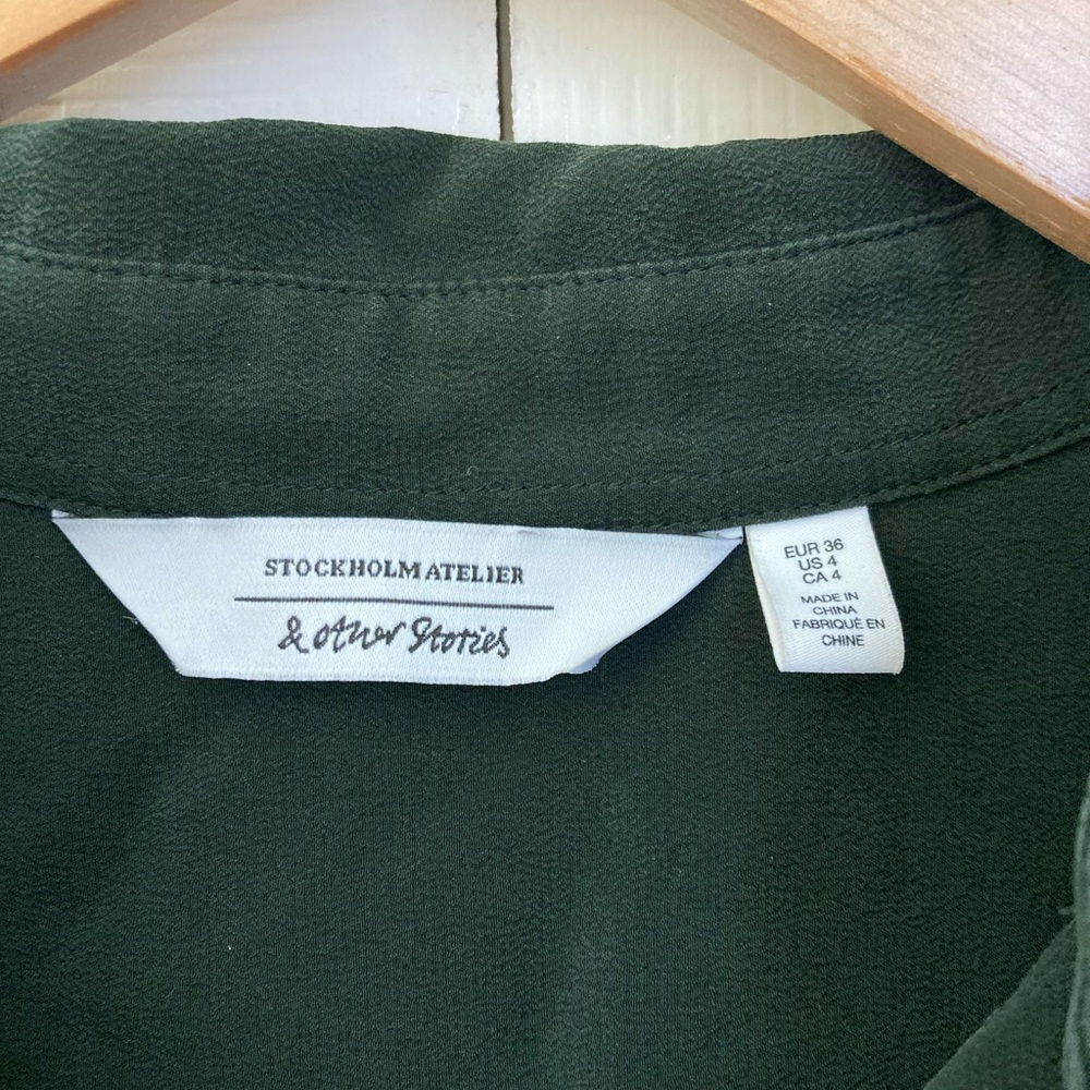& Other Stories Dark Green Silk Button-Down Shirt - Picture 5 of 8